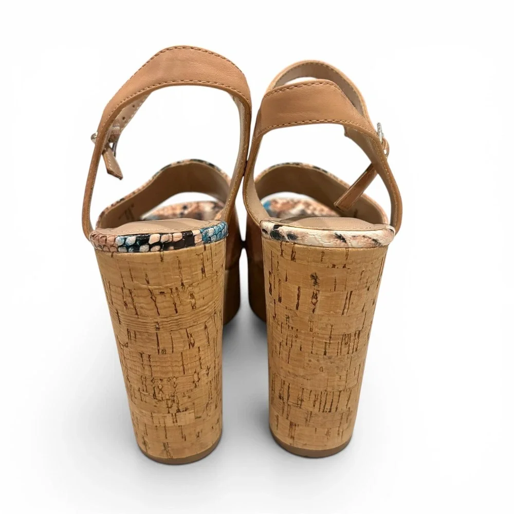 Charles by Charles David Snakeskin  Cork Wedge Sandals Turquoise/Tan Women's 8